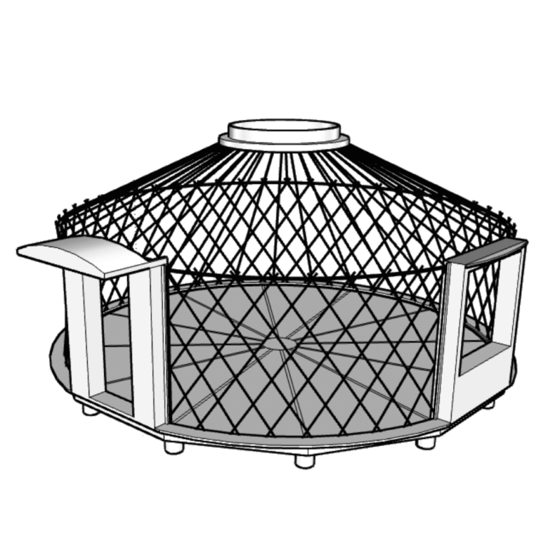 ANIMA Jurte mit gedämmter Bauweise, feinem Scherengitter und Tortenboden
